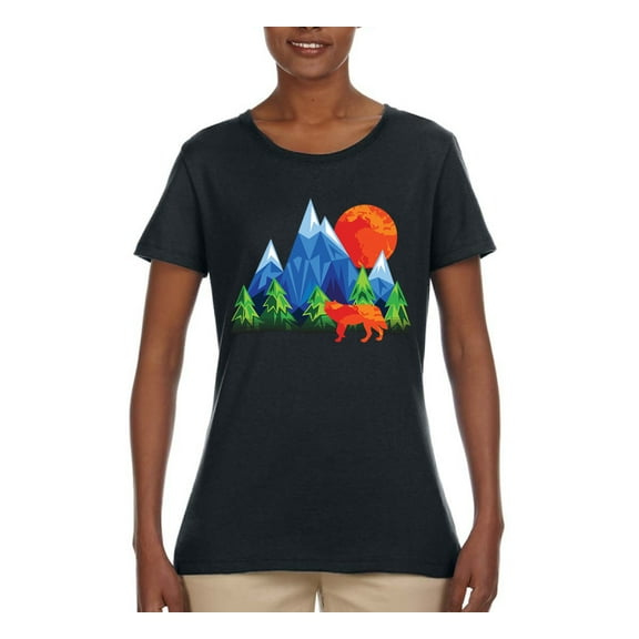 Neon Colorful California Bear Sunset Cali Redwoods | Womens Fashion Graphic T-Shirt, Black, Small