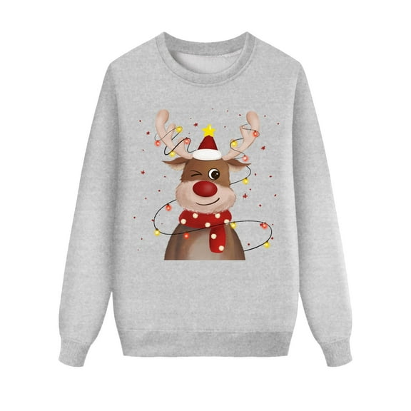 WELOIJEVBE Family Christmas Pajamas Matching Sets Family Matching Outfit Christmas Long Sleeve Deer Plaid Print Hoodless Pullover Sweatshirt Blouse for Mom Christmas Pajamas for Family