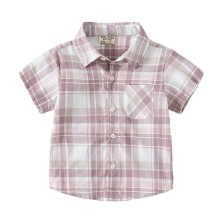 

KYAIGUO Little Boys Summer Shirt Classic Plaid Shirt Uniform Dress Short Sleeve Shirt Tops Tees Tops with One Pocket Sized 1-6t