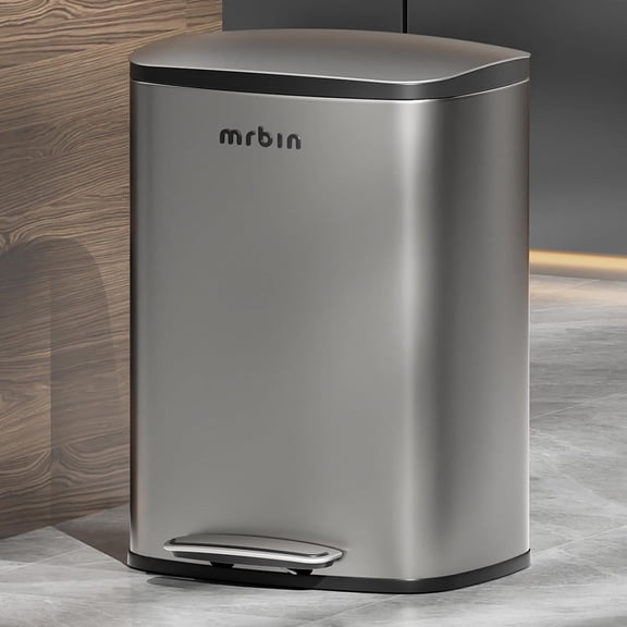 Mrbin Stainless Steel Kitchen Trash Can with Lid and Odor Filter, 13gal / 50L Step Tall Kitchen Pedal Garbage Pail, Commercial Large Rectangle Office Waste Basket for Bathroom, Garage, Eclipse Grey