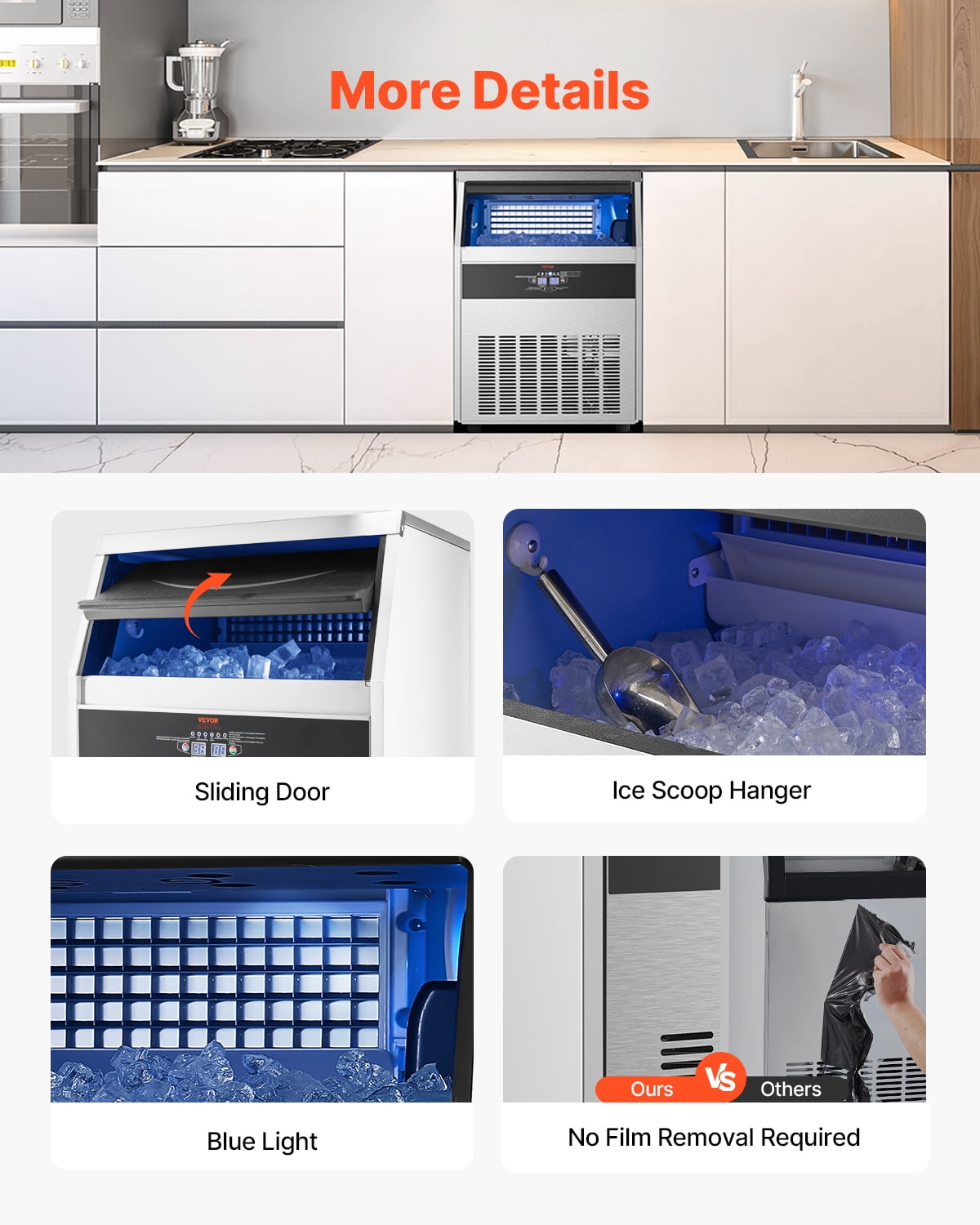 VEVOR Commercial Ice Maker Machine, 160lbs/24H Ice Maker Machine with 66lbs Storage Capacity, 80 Ice Cubes in 15 Minutes, LED Digital Display Freestanding Self-Cleaning