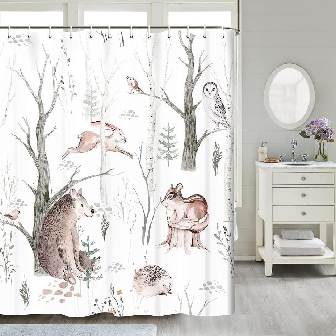 Watercolor Woodland Animals Shower Curtain for Bathroom Kids Deocr