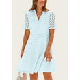 thumbnail image 5 of PRETTYGARDEN Women's Short Sleeve Mini Dress Summer V Neck Hollow Out Eyelet Ruffle A Line Swing Short Dresses, 5 of 7