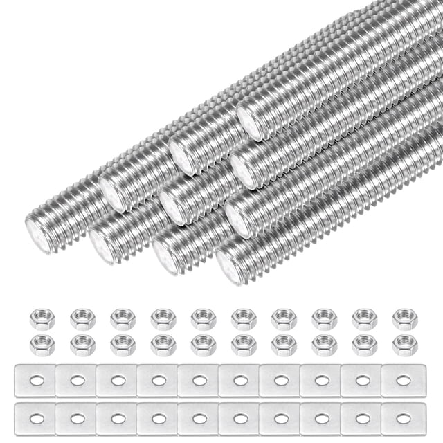 Uxcell 10-Set Varilla Roscada Completamente, M5x40mm Barra de Rosca de Mano Derecha de Acero Inoxidable con Tuercas y Arandelas
