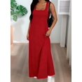 thumbnail image 5 of Women'S Two-Piece Sleeveless Square Neck Tank Maxi Dress with Built-in Crop Top Red XL, 5 of 9