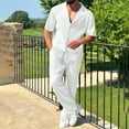 thumbnail image 2 of Jessboyy 2 Piece Pants Sets for Men Casual Ribbed Short Sleeve Button Down Shirts and Pants Spring Outfits Relaxed Fit Summer Going Out Outfit White,S, 2 of 7