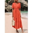 thumbnail image 3 of Vestido midi PRETTYGARDEN para mujer, verano 2025, cuello en V con bolsillos, 3 of 9