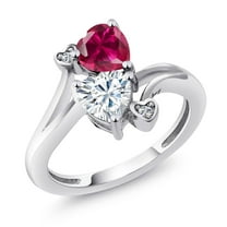 Gem Stone King 925 Sterling Silver Red Created Ruby Ring for Women (1.79 Cttw, Heart Shape 6MM, Gemstone July Birthstone, Size 9)