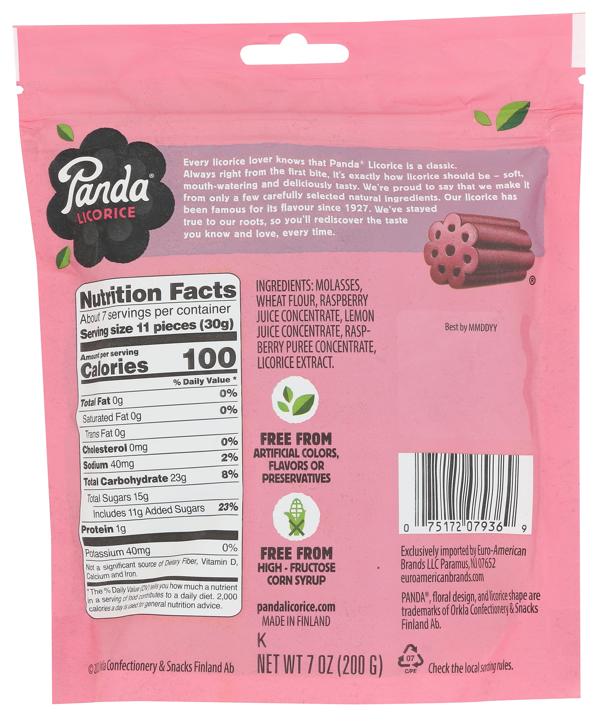 Pack of 8, Panda Natural Raspberry Licorice, 7 oz