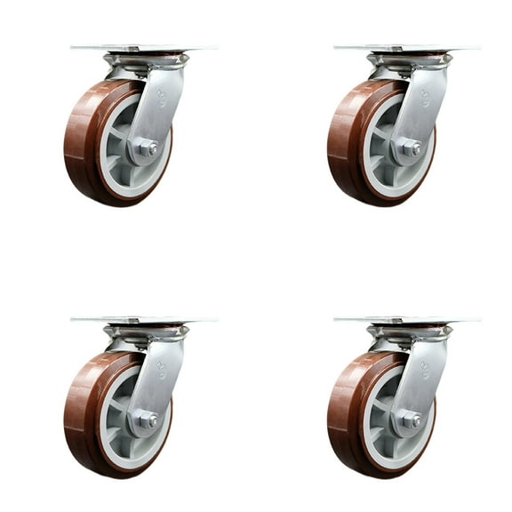 6 Inch Heavy Duty Polyurethane Caster Set with Ball Bearings Set of 4 SCC