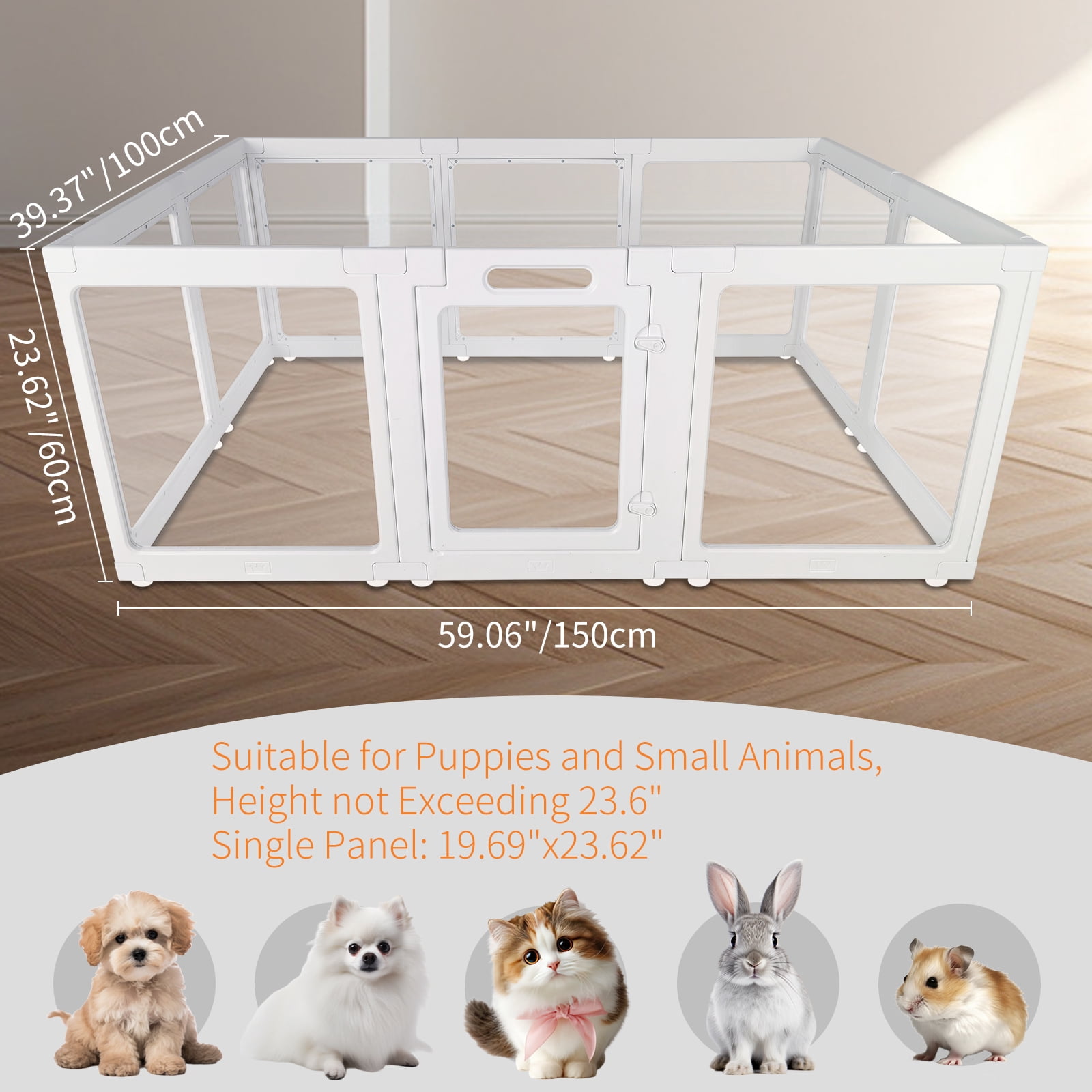 Clear Acrylic Dog Playpen Indoor, Transparent Fence for Puppy Rabbit and Cat, Easy Assemble Plastic Playard 10 Panels