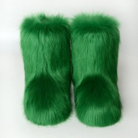 

XWQYRG Women s Faux fur Boot Furry Fluffy Short Snow Boot -Calf Boots Warm Comfortable Outdoor Flat Shoes