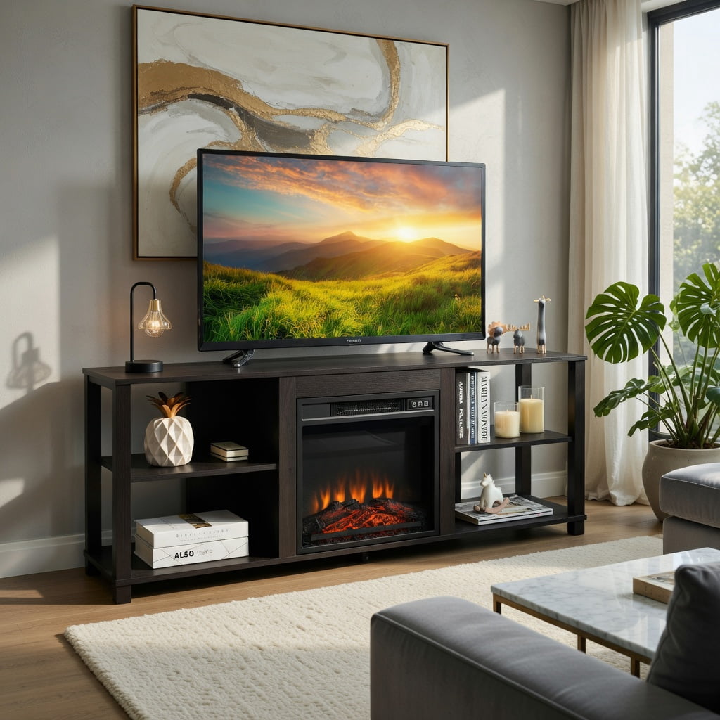 Demi Bonn TV Stand, TV Cabinet, 2-Tier TV Storage Cabinet Console with Adjustable Shelves, Media Entertainment Center with Storage, for Living Room, Bedroom, Black
