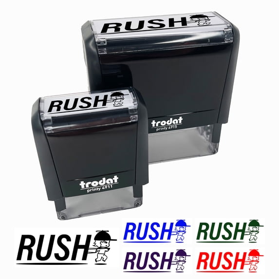 Rush Expedited Order Shipment Running Person Self-Inking Rubber Stamp Ink Stamper for Business Office - Orange Ink - Small 1-1/2 Inch
