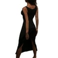 thumbnail image 5 of Franhais Women Tank Dress with Slit Solid Color Slim Fit Summer Casual Sleeveless Party Dress Streetwear, 5 of 7