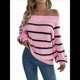 thumbnail image 3 of Suéter de Rayas con Hombros Descubiertos para Mujer, Moda de Otoño, Suéteres de Punto Casuales, Suéter Y2k, Blusas Lindas. Rosa XL, 3 of 10