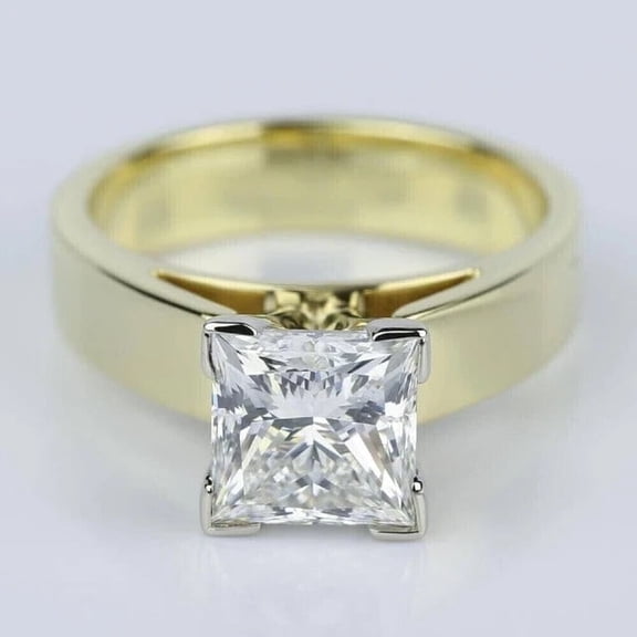 3Ct Princess Cut Lab Created Diamond Solitaire Engagement Ring 14K Yellow Gold Plated Silver