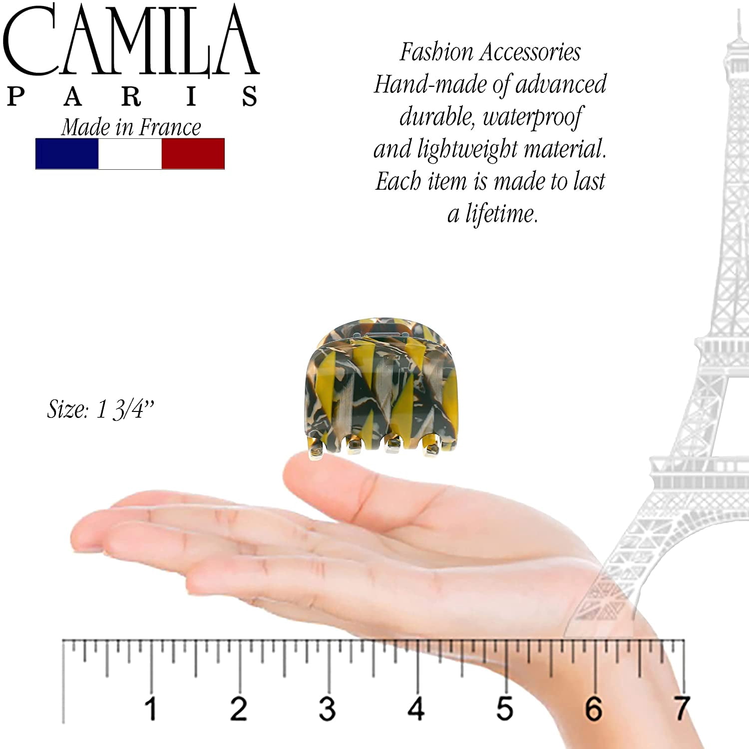 Camila Paris CP3270 French Hair Clip for Women, Small Handmade Mustard, Girls Hair Claw Clips Jaw Fashion Durable and Styling Hair Accessories for Women, Strong Hold No Slip Grip, Made in France