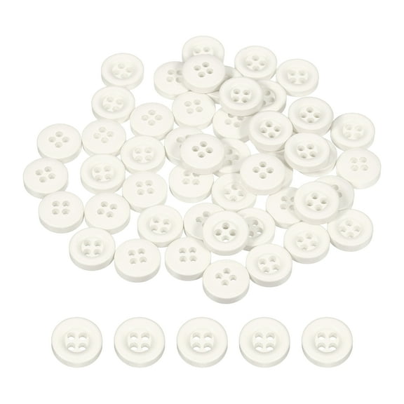 Uxcell 50pcs Sewing Button 11mm 4 Holes Resin Round Crafting Buttons, White