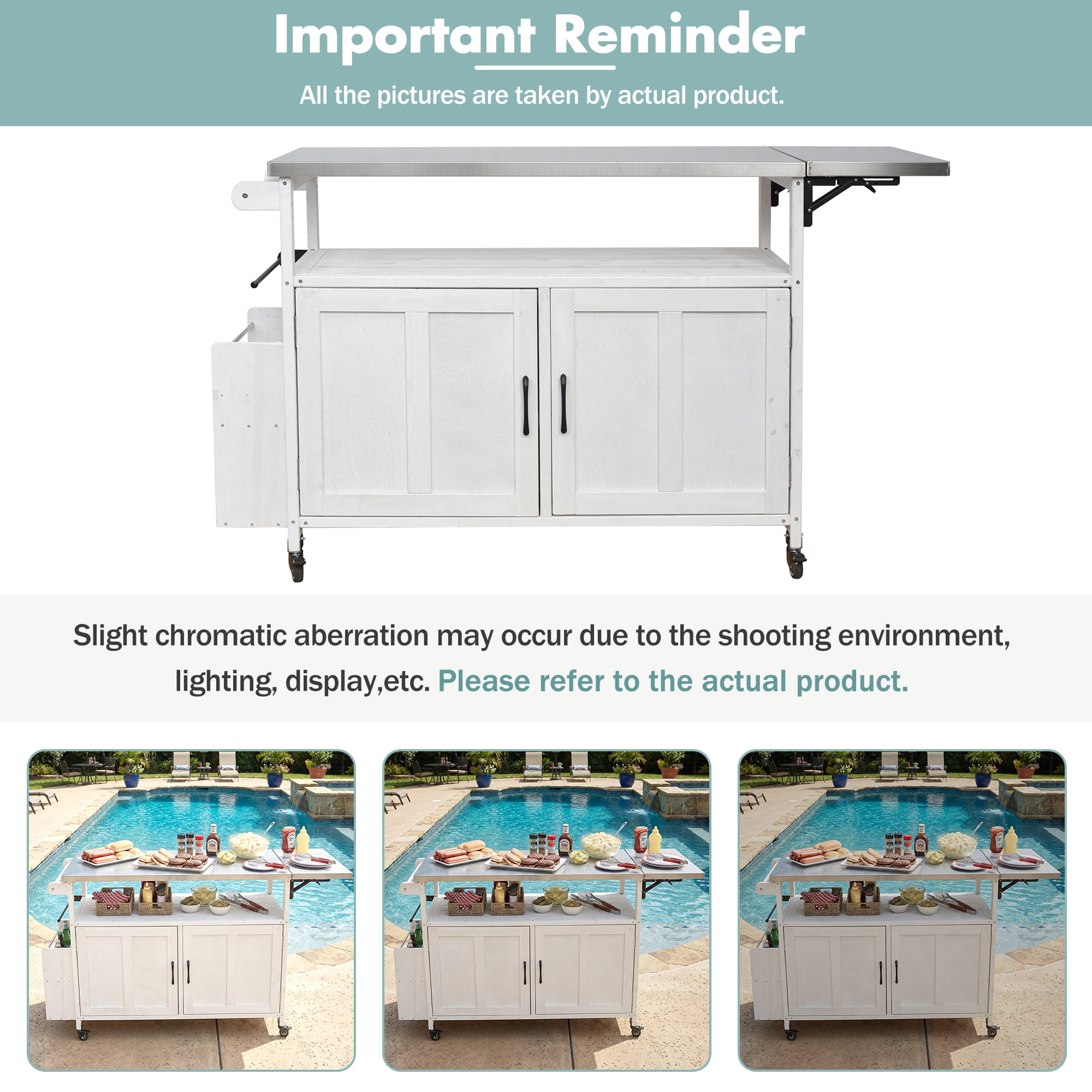 Mobile Cooking Island, Foldable Outdoor Patio Kitchen Cart, White