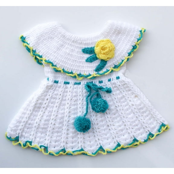 Woonie Handmade Woolen Floral Frock-White