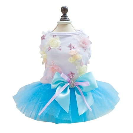 - Unique Bargains Small Dog Dress Puppy Lace Princess Tutu Skirt Summer Costume Blue XS