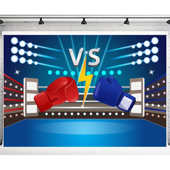 PHMOJEN Red and Blue Boxing Glove VS Backdrop Vinyl 10x7ft Boxing Ring Photography Background for Party Photo Studio Props DSPH054