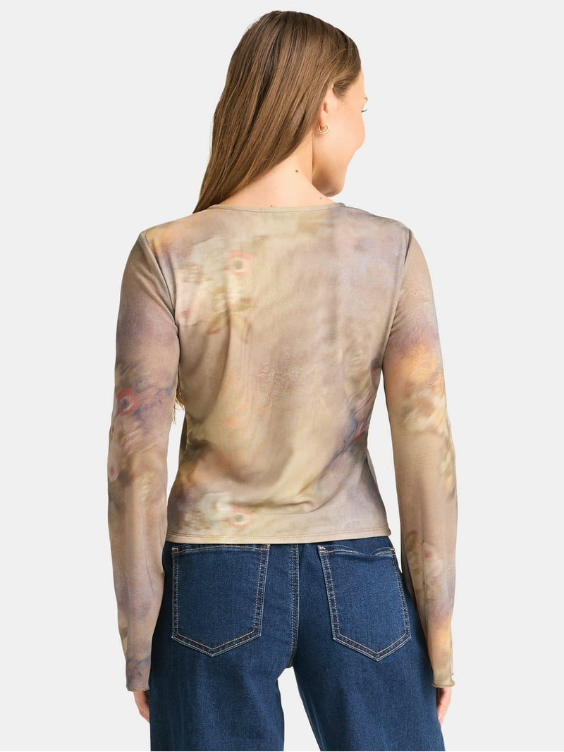 Madden NYC Women's Mesh Top with Long Sleeves, Sizes XXS-XXL