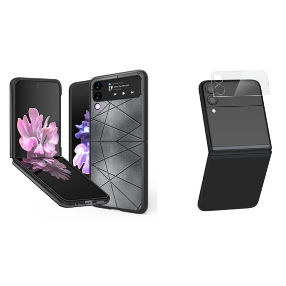 Bemz Premium Bundle for Samsung Galaxy Z Flip 3 5G: Slim Snap-On Protector Case (Abstract Grey), Rear Camera Glass Protector