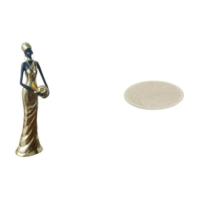 Figura de mujer africana,Estatua artesanal de una dama tribal africana,hecha a mano,para cafetería.,Figura femenina artesanal de resina africana,Alfombra de área,Alfombra decorativa redonda