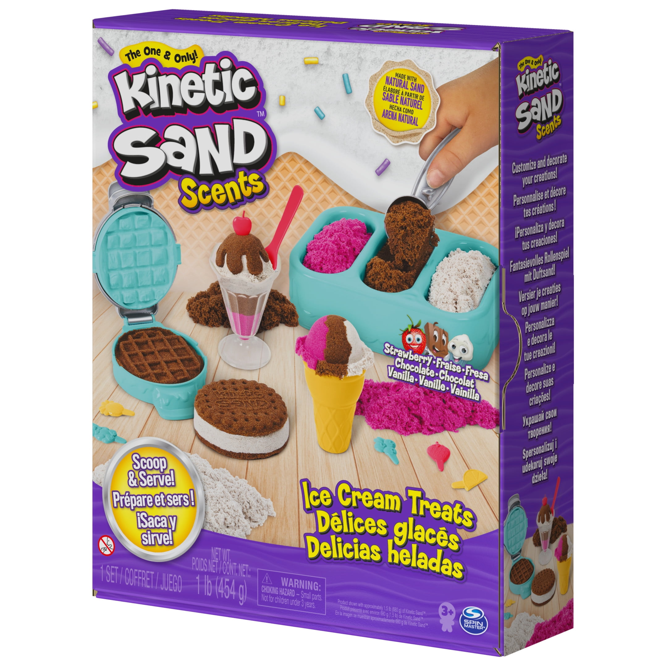 Kinetic Sand Scents, Ice Cream Treats Playset, Easter Basket Stuffers, Includes 3 Scented Colors of Moldable Play Sand & 6 Tools, Sensory Toys for Kids
