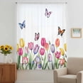 thumbnail image 3 of Tulips Spring Floral Sheer Curtains 96 Inches Long, Pastoral Flowers Butterfly Farmhouse Light Filering Curtains, Privacy Drapes Simi Floor to Veiling Curtain for Living Room Bedroom Window Treatment, 3 of 9