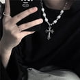 thumbnail image 3 of GHSDFBB Women Pearl Necklace Goth Cross Pattern, 3 of 7