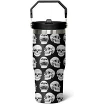 30 oz Skull Flip Tumbler with lid and Straw,Skull CoffeeTravel Mug Cup Water Botter,Skull Gifts for Women,Goth Stuff Decor Accessories