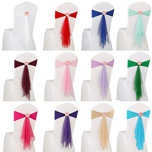 4Pcs Spandex Stretch Chair Cover Bands Bow Sashes Wedding Party Decor 