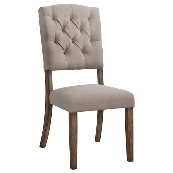 Newboti Furniture Beige and Weathered Oak Tufted Back Side Chairs (Set of 2) 21937