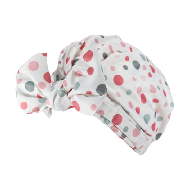 Bearachild Gorros de baño para ducha, estampado de flores, impermeable, reutilizable, cubierta con dobladillo elástico, gorro de baño, gorro rizado, Juegos de accesorios de baño punto gris rosa Bearachild HA062078-26B