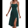 thumbnail image 3 of Vestido de Verano de Lunares para Mujer, con Tirantes Finos, Corte Entallado y Abertura Lateral, Vestido de Corte A Verde Pavo Real L, 3 of 8