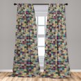thumbnail image 2 of Geometric Window Curtains, Surreal Design Quadrant and Square Pattern with Grunge Retro Art, Lightweight Decor 2-Panel Set with Rod Pocket, Pair of - 28"x84", Avocado Green Purple Teal, by Ambesonne, 2 of 3
