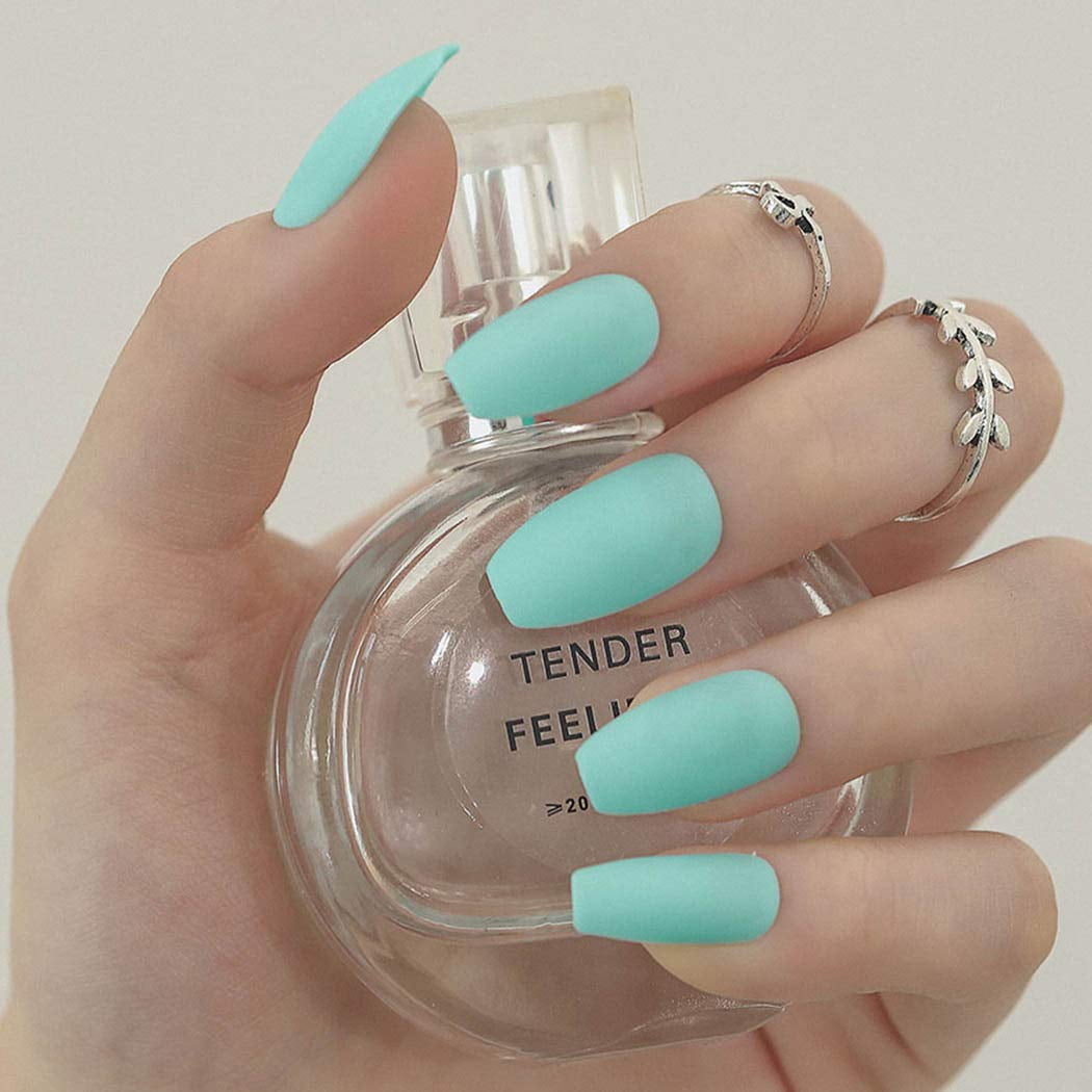 Matte Press On Nails Mint Green Long Coffin Fake Nails Tips Full Cover Ballerina Acrylic False Nails For Women And Girls 24pcs Walmart Com Walmart Com