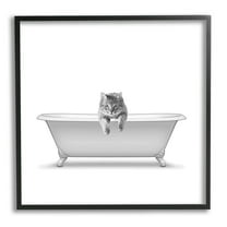 Stupell Industries Cat Antique Tub Funny Bathroom Graphic Art Black Framed Art Print Wall Art, Design by Annalisa Latella