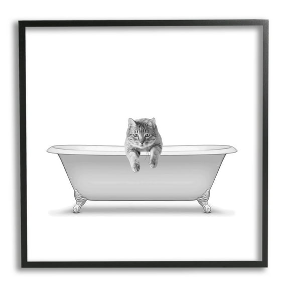 Stupell Industries Cat Antique Tub Funny Bathroom Graphic Art Black Framed Art Print Wall Art, Design by Annalisa Latella
