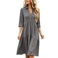thumbnail image 2 of ClodeEU Women's Collar V Neck 3/4 Sleeve Tiered Mini Shirt Dress,Solid Loose Casual Dress Gray,Women's Plus L, 2 of 6