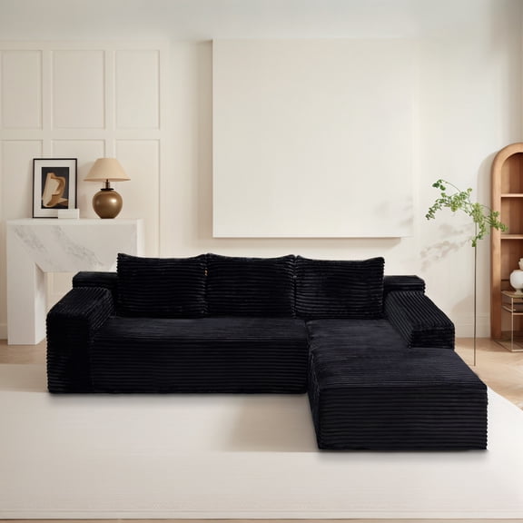 104" Cloud Sectional Couch with L-Shape Chaise, Modern Modular Sofa with Deep Seat, Upholstered Couches with Back Cushion for Living Room Bedroom, No Assembly Required, Right Facing Chaise,Black