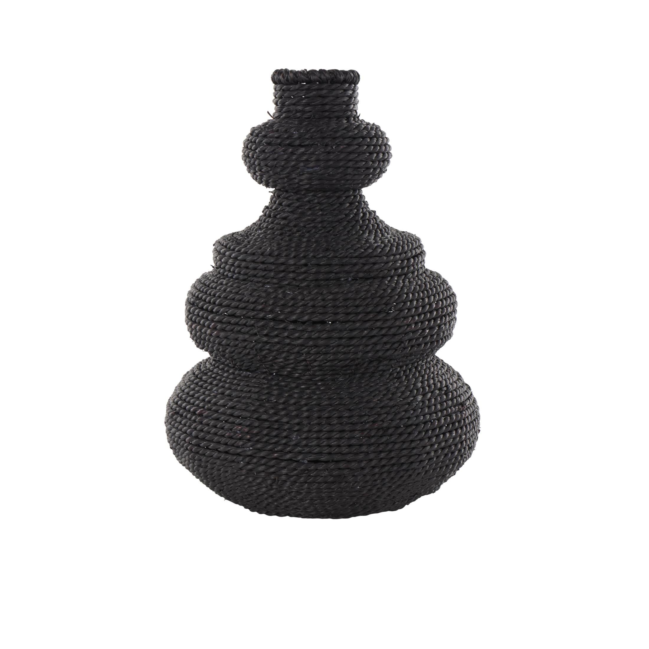 DecMode 14" Handmade Woven Bubble Black Seagrass Vase with Abstract Bubble Shape