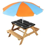 Haosegd Kids Picnic Table Outdoor, 3 in 1 Table Set w/Adjustable Umbrella for Toddler Home Backyard