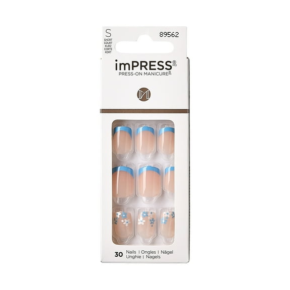 imPRESS Short Square Press-On Nails, Blue, 30 Pieces