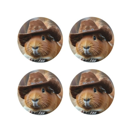 

Naloa Cowboy Hat Guinea Pig Leather Coasters for Drinks Durable Drink Coasters 4 Set for Tabletop Protection Luxurious Home Décor and Housewarming Gift ( {designName})Round Shape