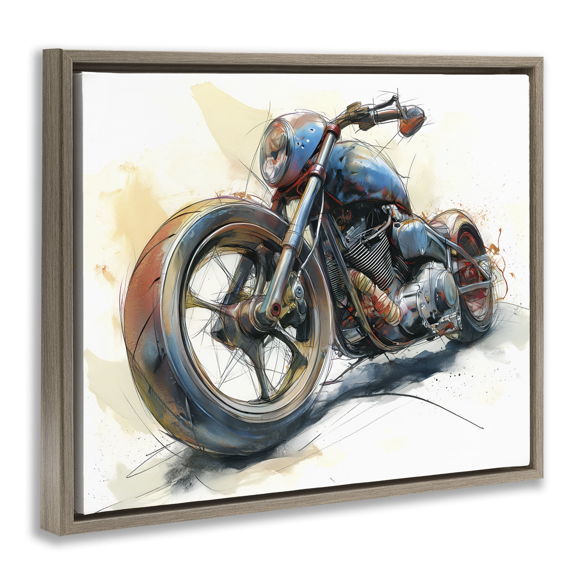 Stupell Industries Whimsical Motorcycle Concept Brown Framed Floater Canvas Wall Art, design by Steve Hunziker