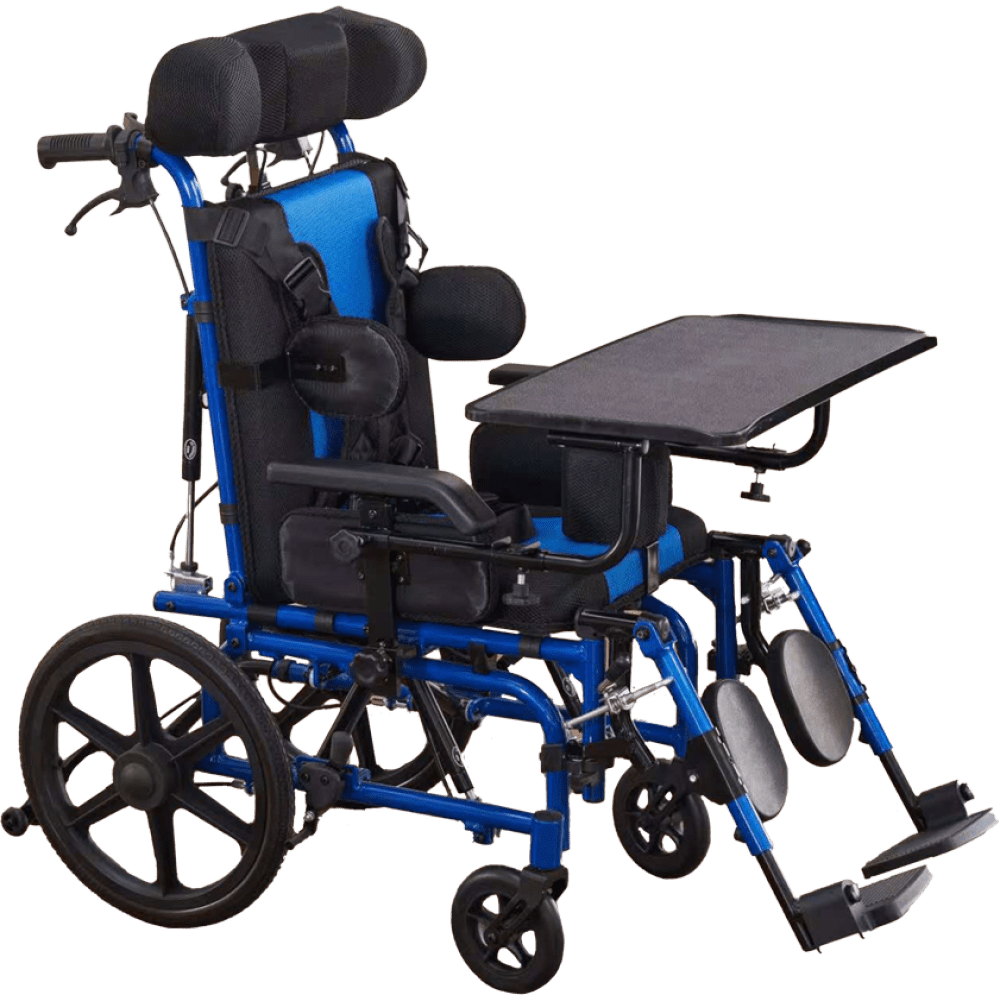 High-Backrest Reclining Wheelchair, 16" Seat Width, 250lbs Capacity, Black and Blue